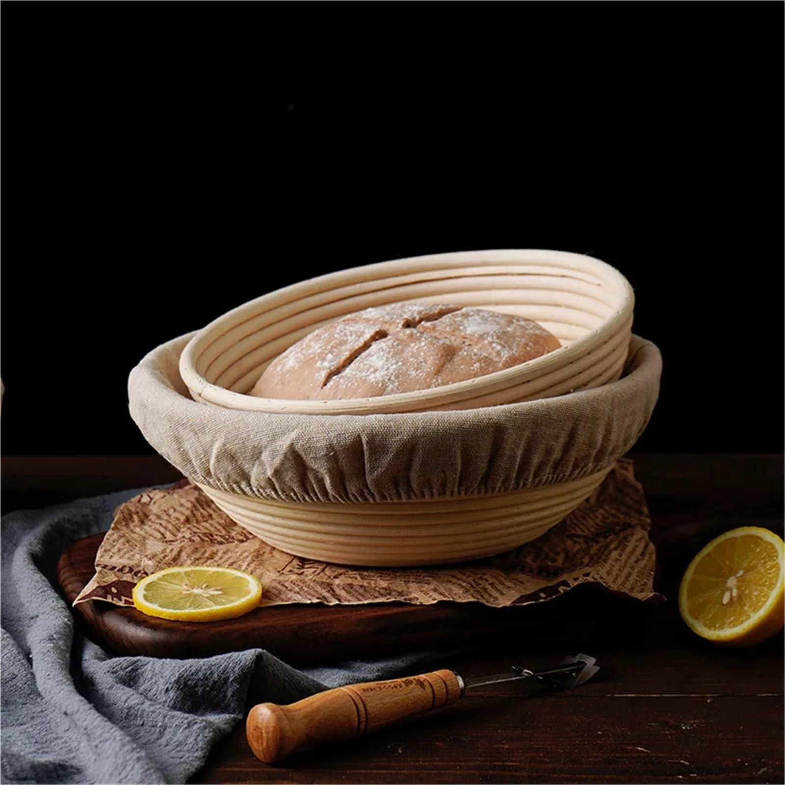 Cesta Para Fermentar Pan Cestas a prueba de pan, cesta de ratán a prueba de pan, cesta de fermentación de masa de mimbre Natural(Round-16 * 6cm)