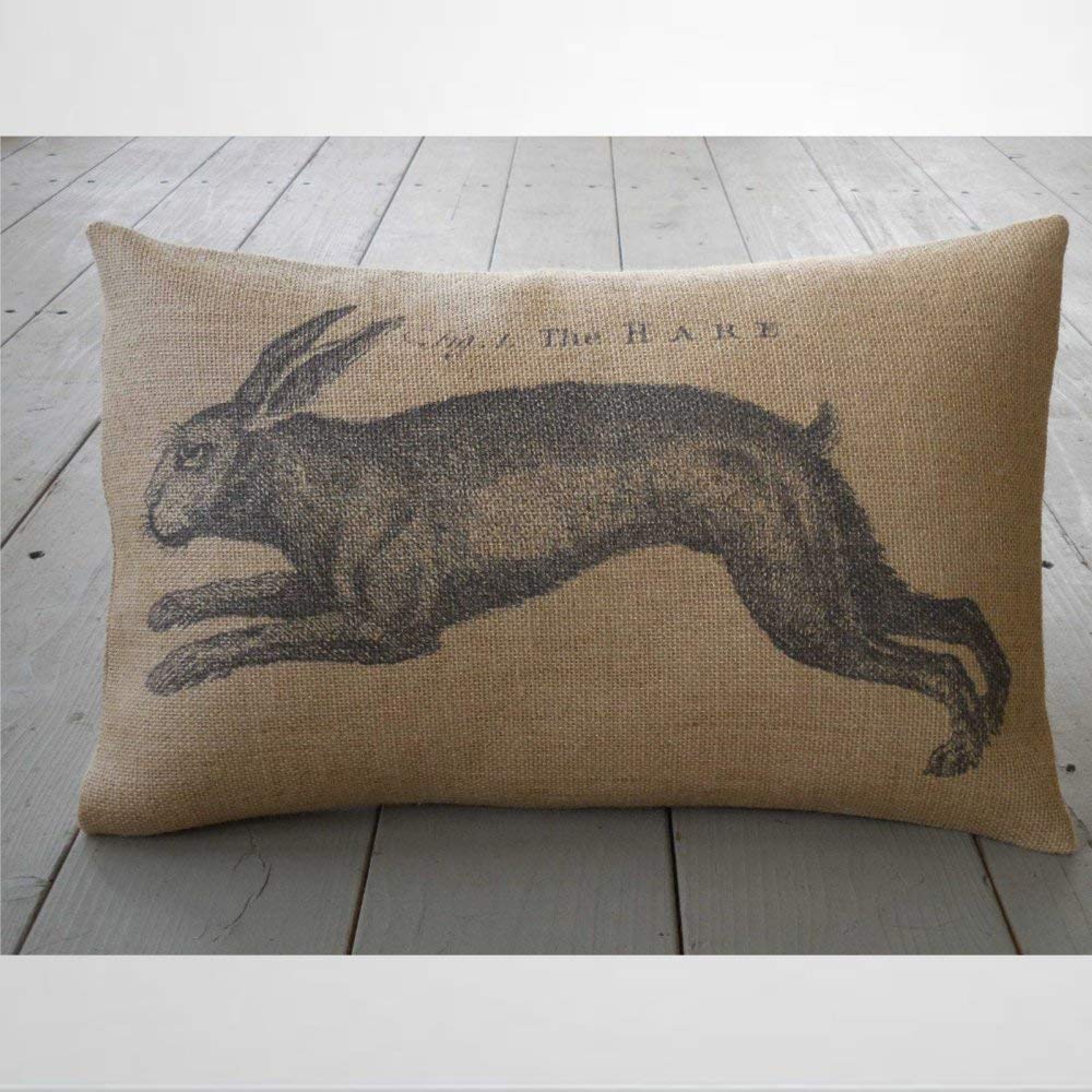 Ericaubird Brown And White The Hare Pillow Vintage Rabbit Pillow Shabby Chic French Rabbit Farmhouse Pillows Throw Pillow Cover Cushion Cover Pillow Case 12X20 Inch