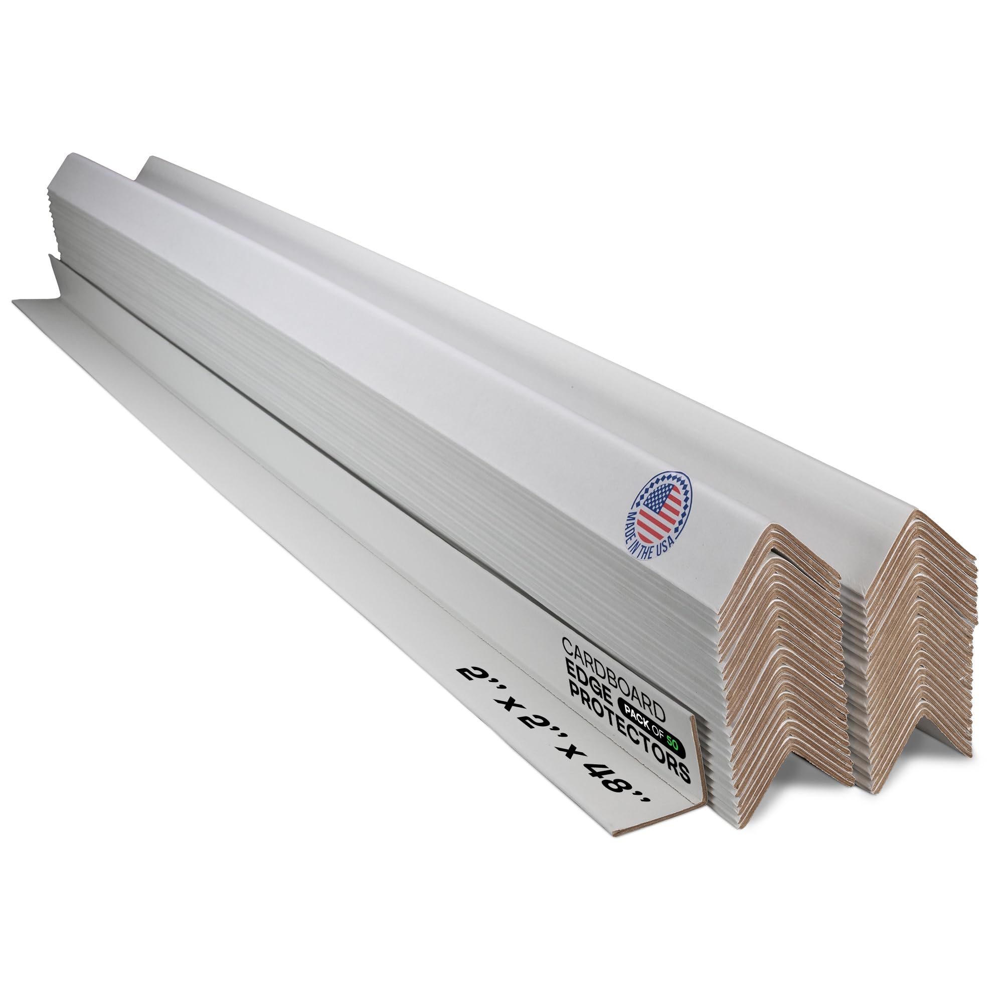 CEP-48-M Cardboard Edge Protector 2” X 2” X 48”, Pack of 50 – V-Board Reinforced White Kraft Cardboard Corners for Shipping – Moving Corner Protectors