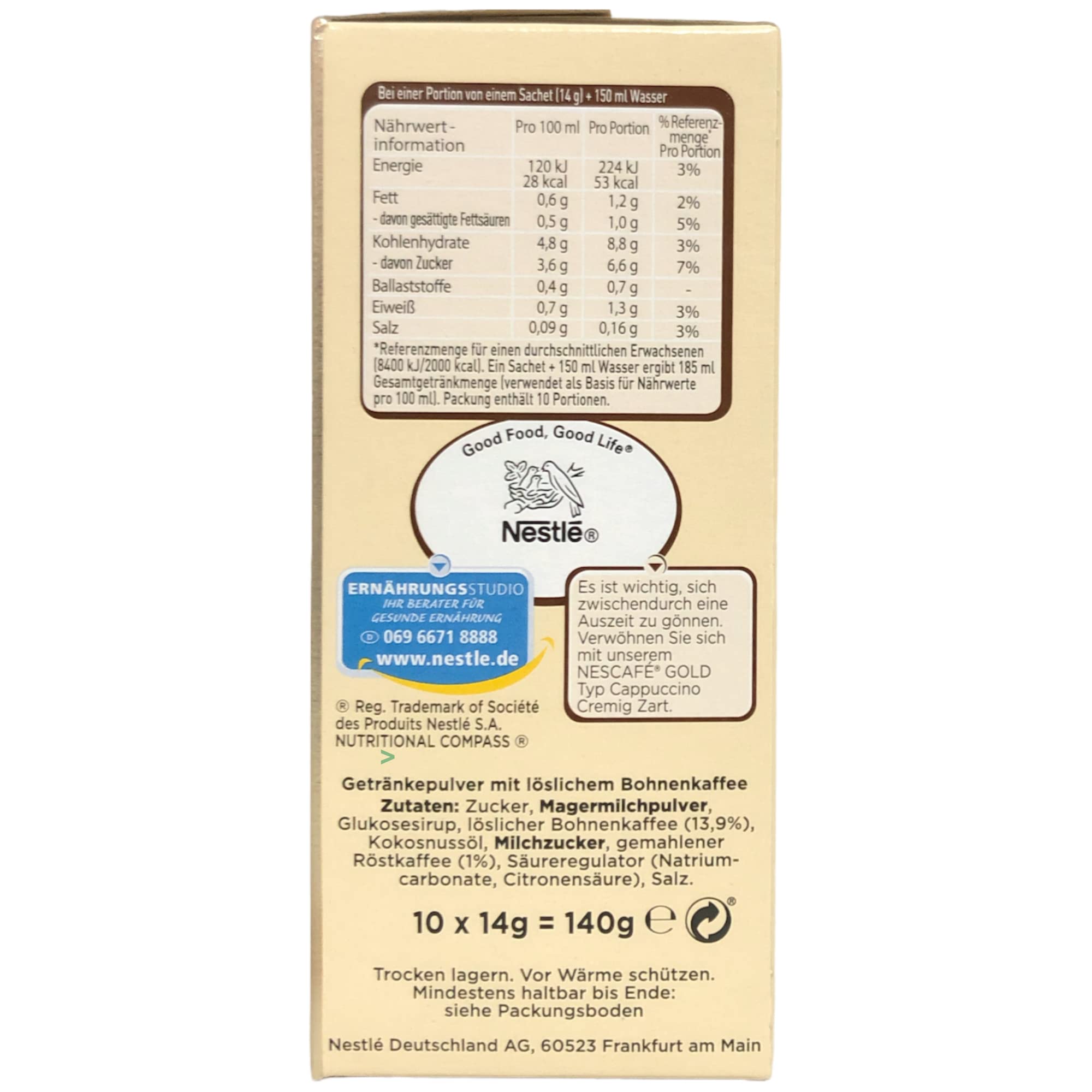 usy Bundle für Nescafe Gold Typ Cappuccino Cremig Zart Getränkepulver 12x140g Packung (120x14g Sticks) + usy Block