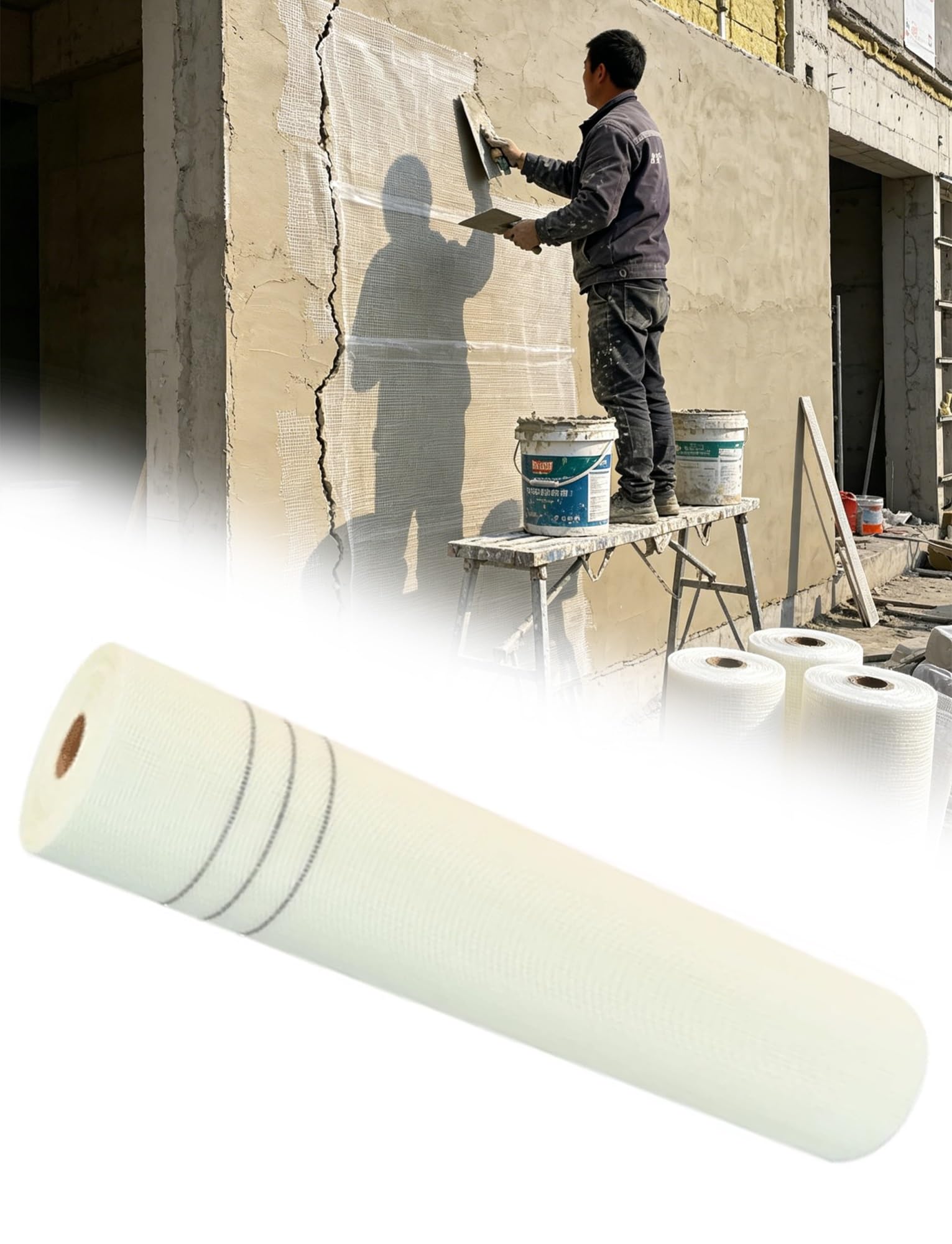 Alkalibeständige Glasfaser-Netzrolle, Putz- und Putzgewebe zur Innen- und Außenwandverstärkung, Anti-Riss-Gelege for Trockenbau, Rissreparatur, Breite 100 cm(Hole-0.7 x L-2400 cm x 80g/㎡)
