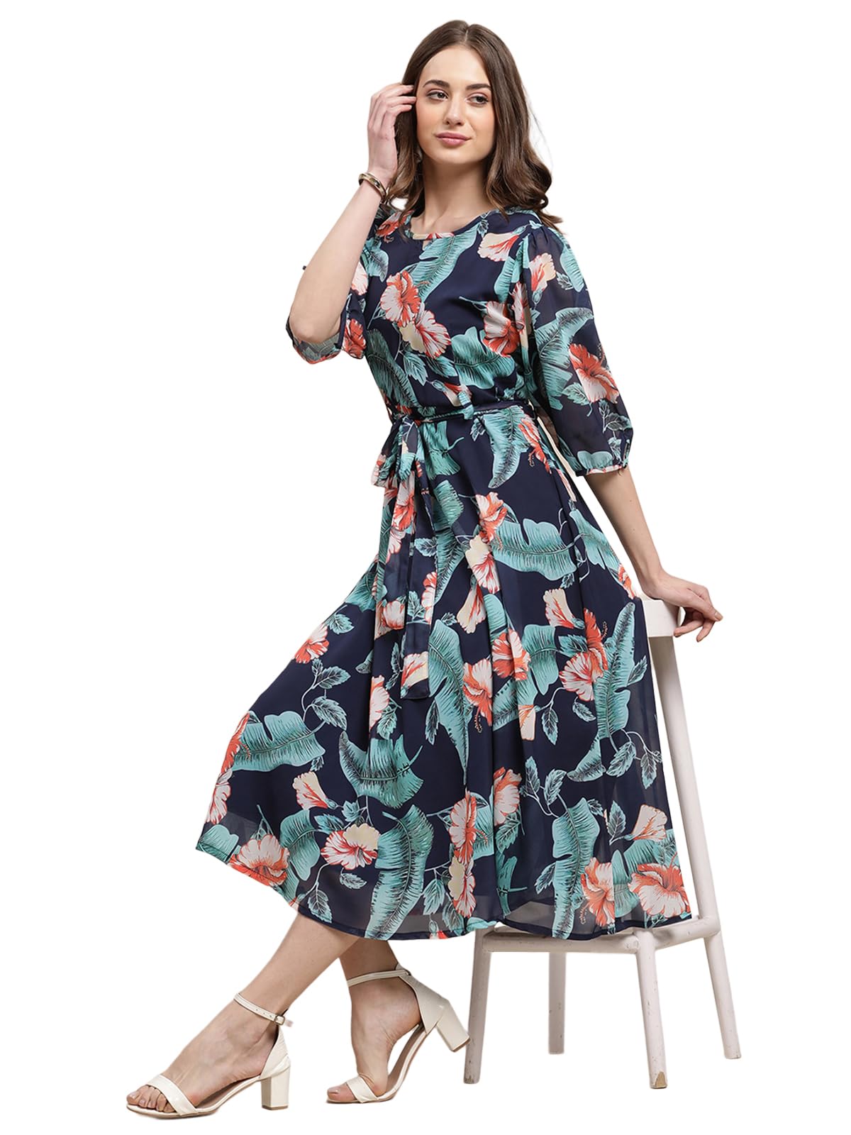 Tee Projekt Women Floral Maxi Dress| Elegant Georgette Gown | Flowing Dress For Formal Events