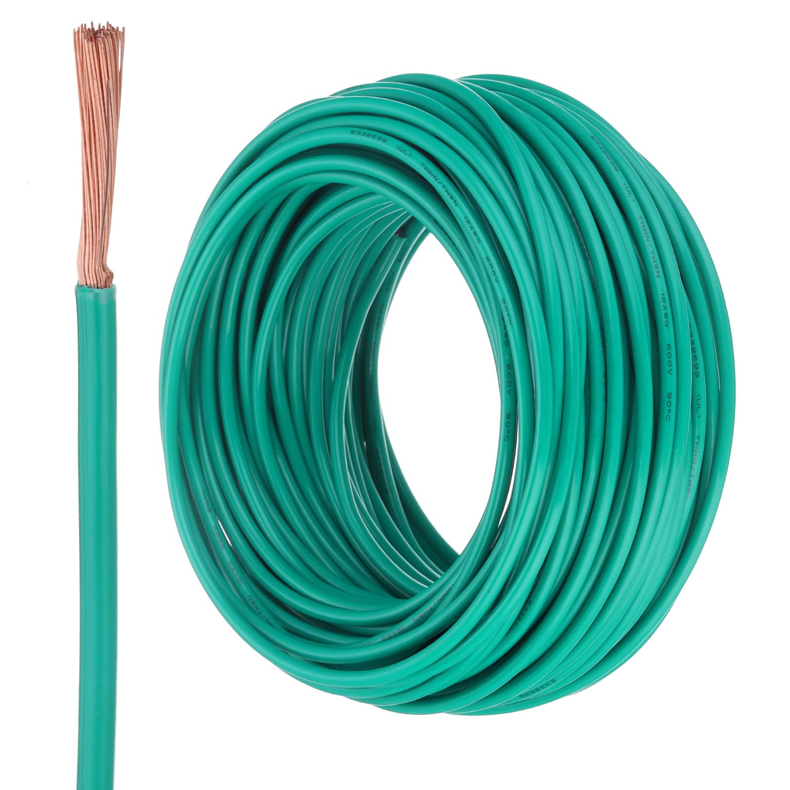 QUARKZMAN Cable Eléctrico Aislado Cobre Trenzado 12 AWG 100 Pies Cable Conexión THHN Cable Para Timbre Cableado Industrial Cableado Para Remolques Para 600 Voltios Listado UL Verde