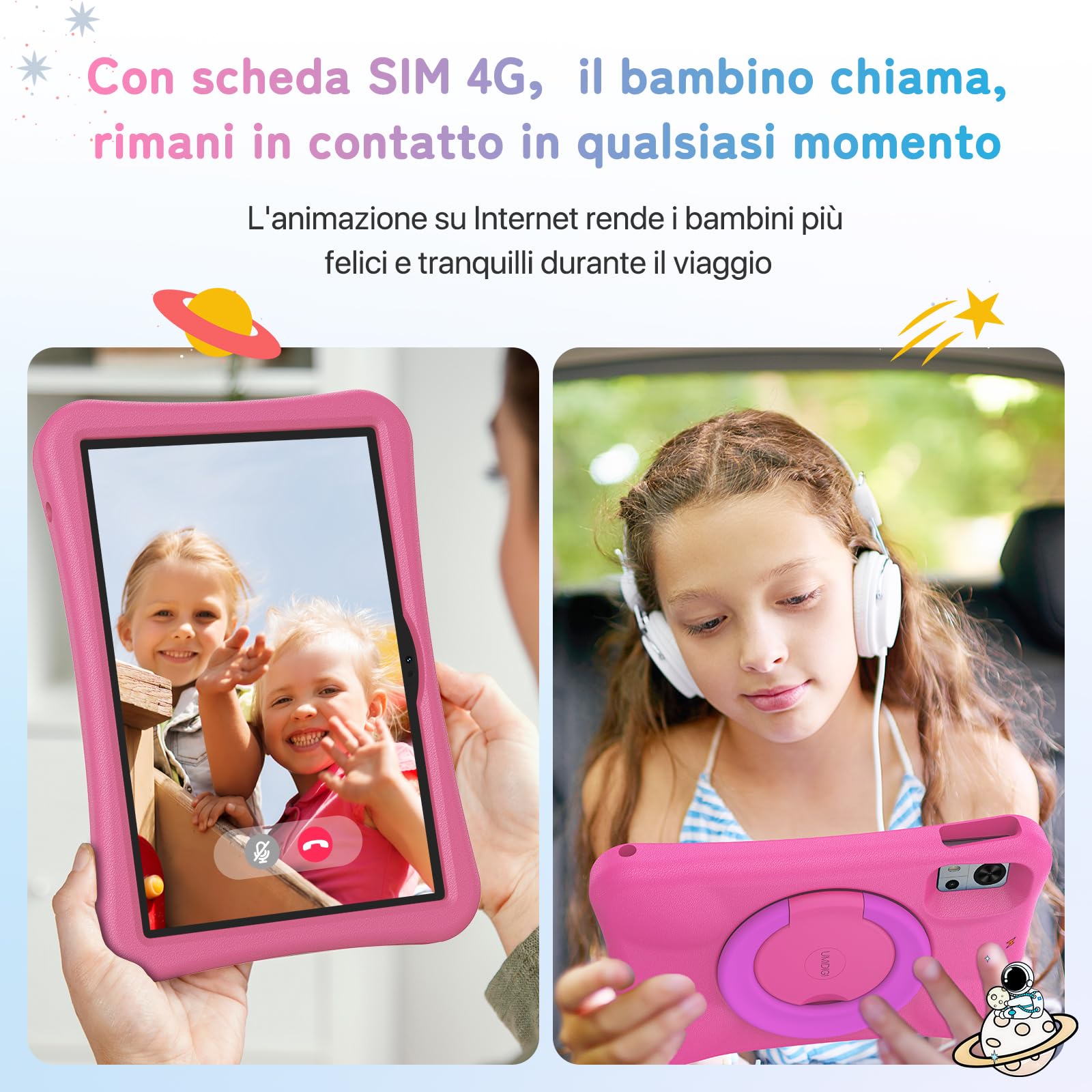 UMIIDIGI Tablet Bambini con Sim,Studia Online e Goditi un Viaggio Tranquillo,G5 Tablet kids 10 Pollici,Android 13 Tablet per Bambini 2 a 10 anni/Controllo Parentale/8+128GB/Octa-Core/6000mAh/GPS/WiFi