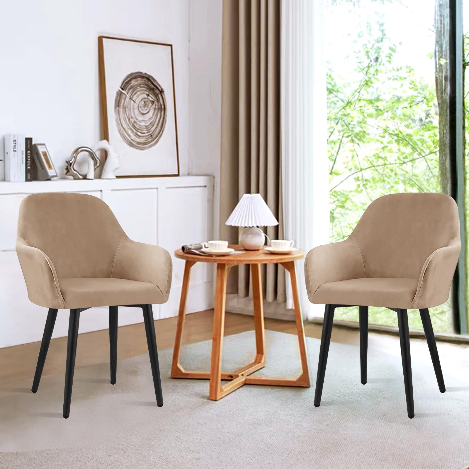 Alishomtll Lot de 4 housses de chaise extensibles en velours universel avec accoudoirs - Détachables et lavables - Pour chaises de salle à manger, cuisine, banquet, mariage et fête (Camel, lot de 4