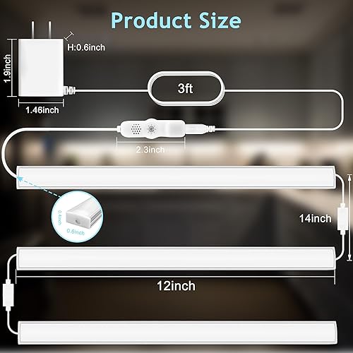 Miniatura 5 de maylit Luces para debajo del gabinete enchufables, 3 piezas de 12 pulgadas multicolor debajo del gabinete, luces superbrillantes para debajo del