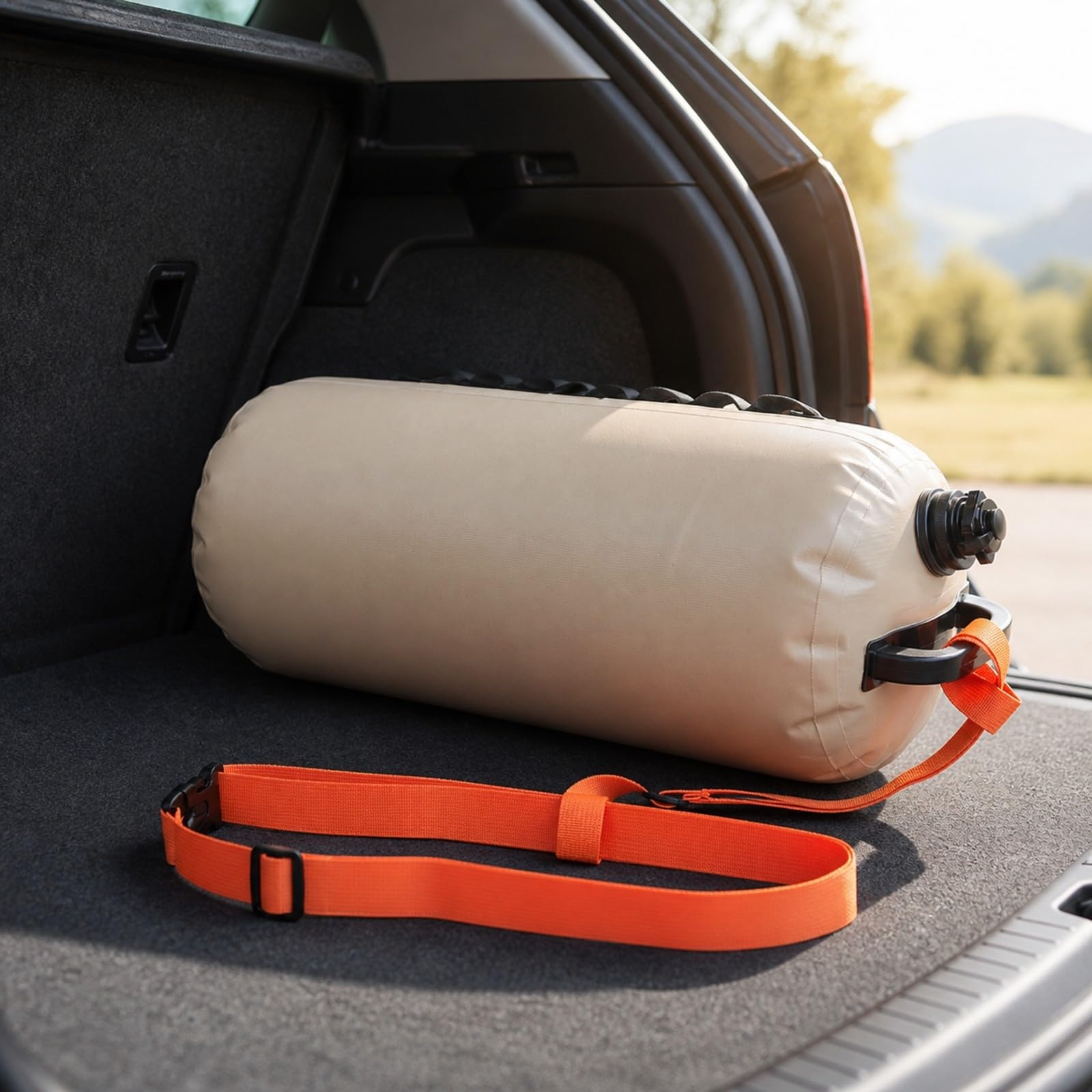 Milageto Bolsa Agua Inflable con Asa Transporte Portátil Bolsa Agua con Correa Ajustable Resistente para Viajes en Vehículo, Almacenamiento Exterior