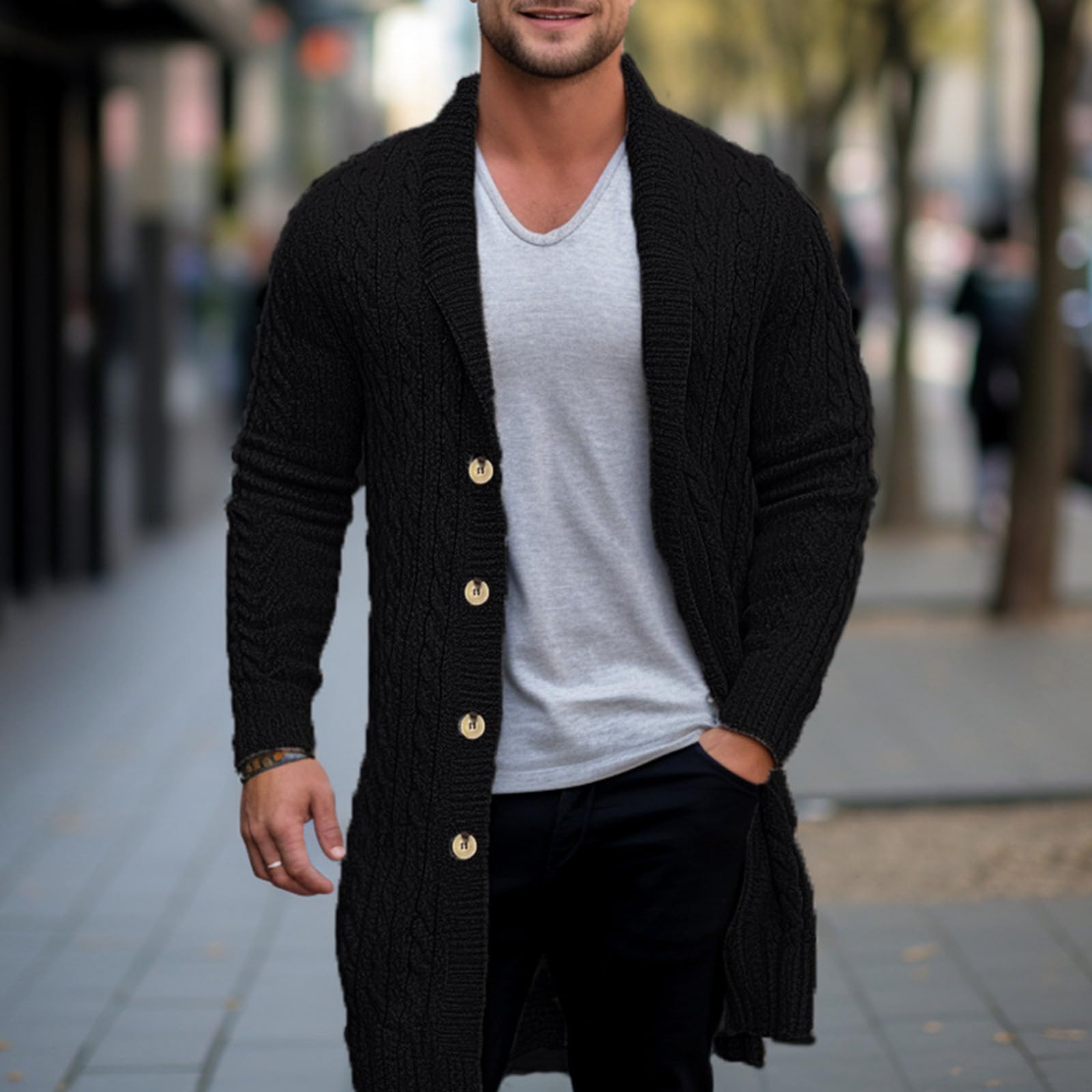 Cardigan De Lana Hombre, Chaqueta De Lana Hombre con Cuello En V Chaqueta De Invierno Ligera De Entretiempo Punto Grueso, Informal Cuello Chal Manga Larga con Botones para Otoño Invierno