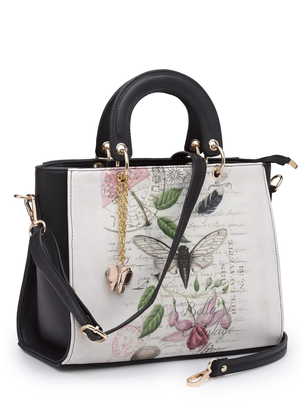 Butterflies Womens Satchel Bag | Ladies Purse Handbag (White::Black) (BNS 1001WH) (B0BNQMKLZR) Amazon Price History, Amazon Price Tracker