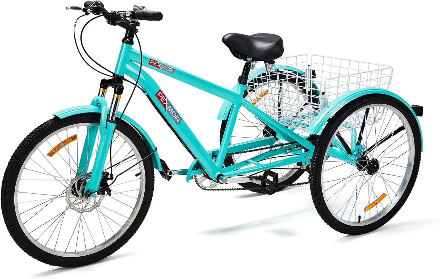 PEXMOR Mountain Tricycle for Adults, 7-Speed Adult Trike 3 Wheel Bikes, 24/26 Inch 3 Wheeled Mountain Bikes with Large Basket,Disc Brake for Shopping/Recreation/Picnic