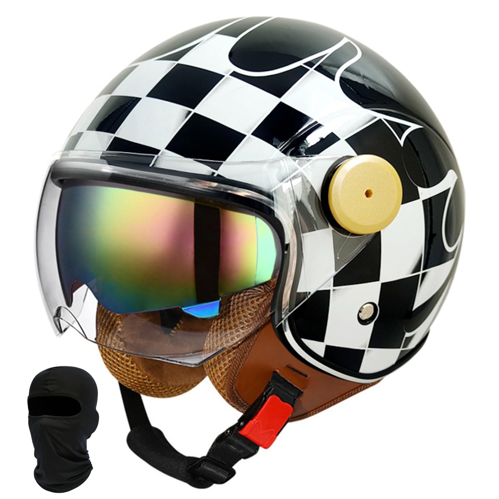 Beyswage Jet Helmet 3/4 Open Face Motorcycle Helmet Vintage With Double Goggles Comfort Lining Earmuffs ECE Certification Crash Helmet Scooter Cycle Bike Chopper Helmet for Adult Men Women