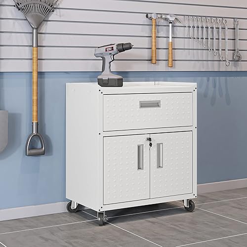 Vista 209 de Manhattan Comfort Fortress - Armario flotante de metal texturizado de 30 pulgadas con estantes ajustables, juego de 1, color blanco