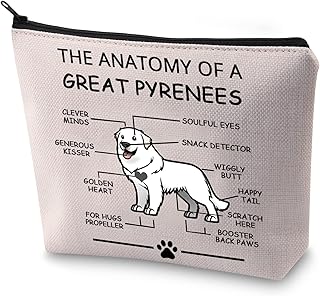 LEVLO Funny Great Pyrenees Lovers Gifts The Anatomy of A Great Pyrenees Cosmetic Bags Pyrenean Mountain Dog Veterinary Mom Travel Toiletry Bags, Great Pyrenees