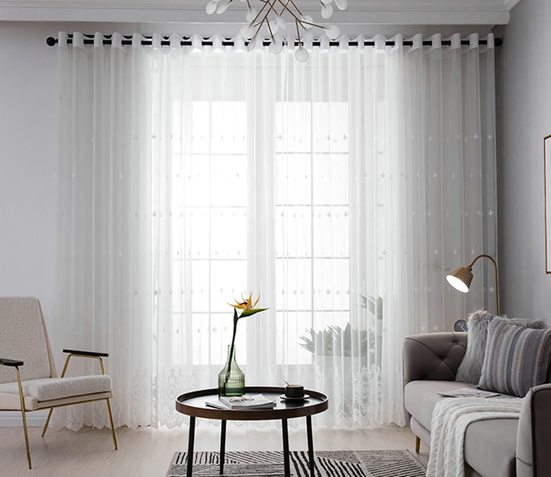 Voile rideaux fenetre chambre pour tamiser la lumière du matin salon et bureau blanc brodé