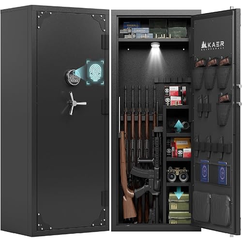 20-25 Fingerprint Large Gun Safe for Rifles and Pistols with Gun Rack | Rifle Safe,Scope Storage,Removable LED,Pistol Bags,Zippered Pouches,Ammunition Storage,Adjustable Shelves,home,Shooting Club