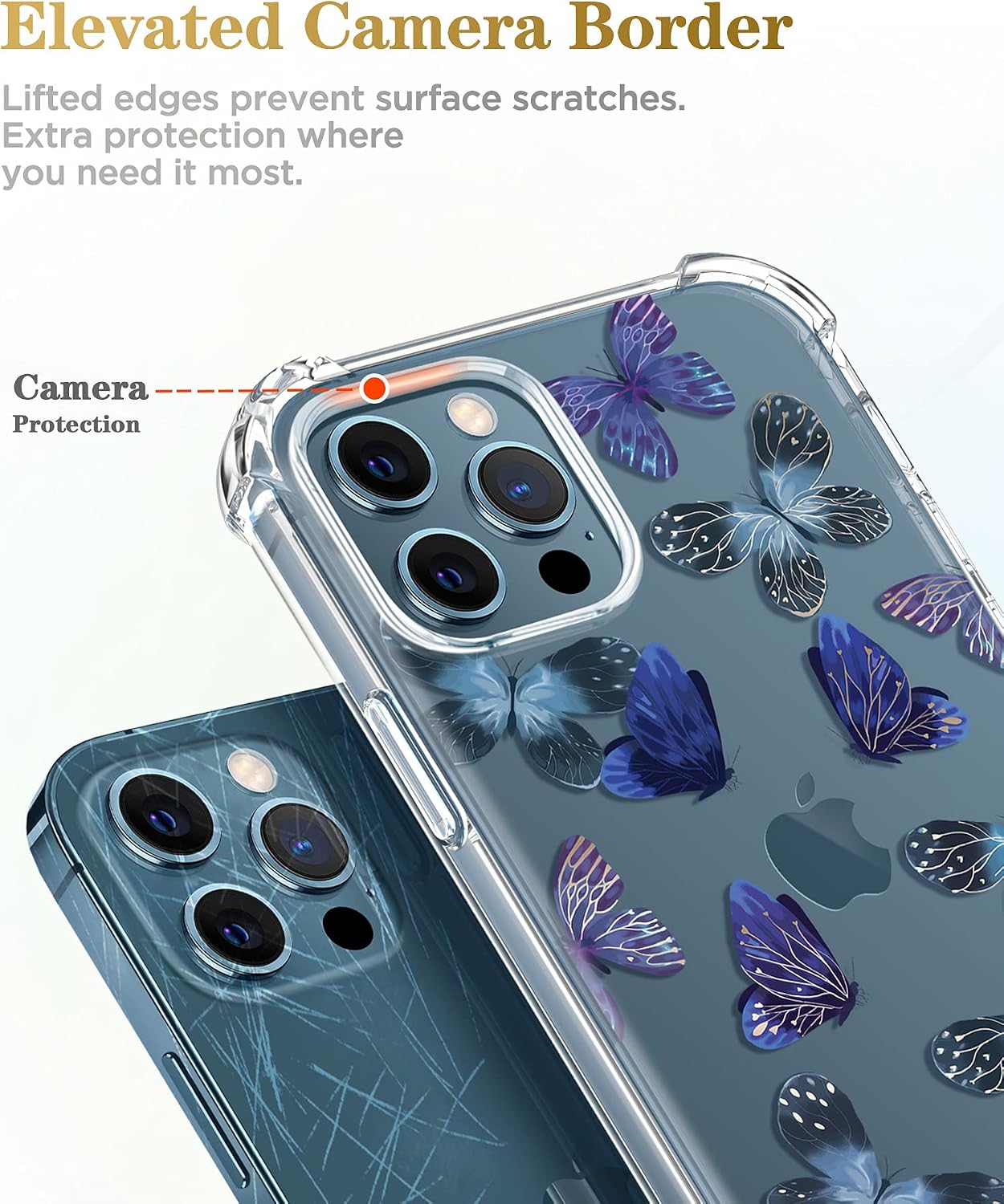 GVIEWIN for iPhone 12 Pro Max Case with Screen Protector, Floral Clear Women Phone Case Flower Shockproof Full Body Protective TPU Bumper Cover 6.7 Inch (Butterfly Charm)