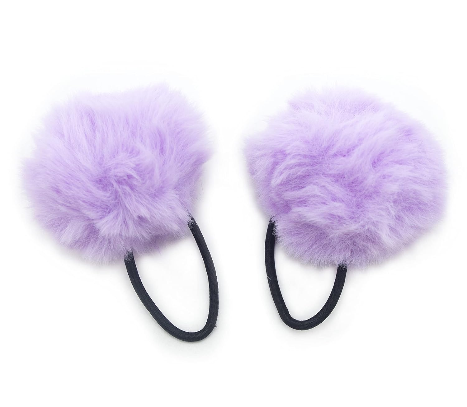 HAND® A Pair of Fluffy Lilac Pom Pom Elasticated Stretch Hair Bands Ponytail Loops - 70 mm