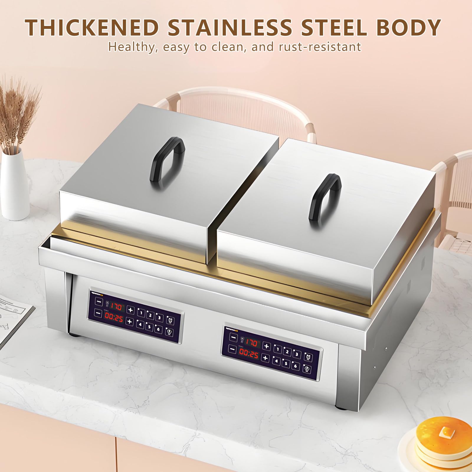 Piastra Elettrica da Banco per Soufflé E Dorayaki, Riscaldamento Rapido E Uniforme, Corpo in Acciaio Inox, Piastre Riscaldanti in Rame Puro, per Bar E Caffetterie 6pcs