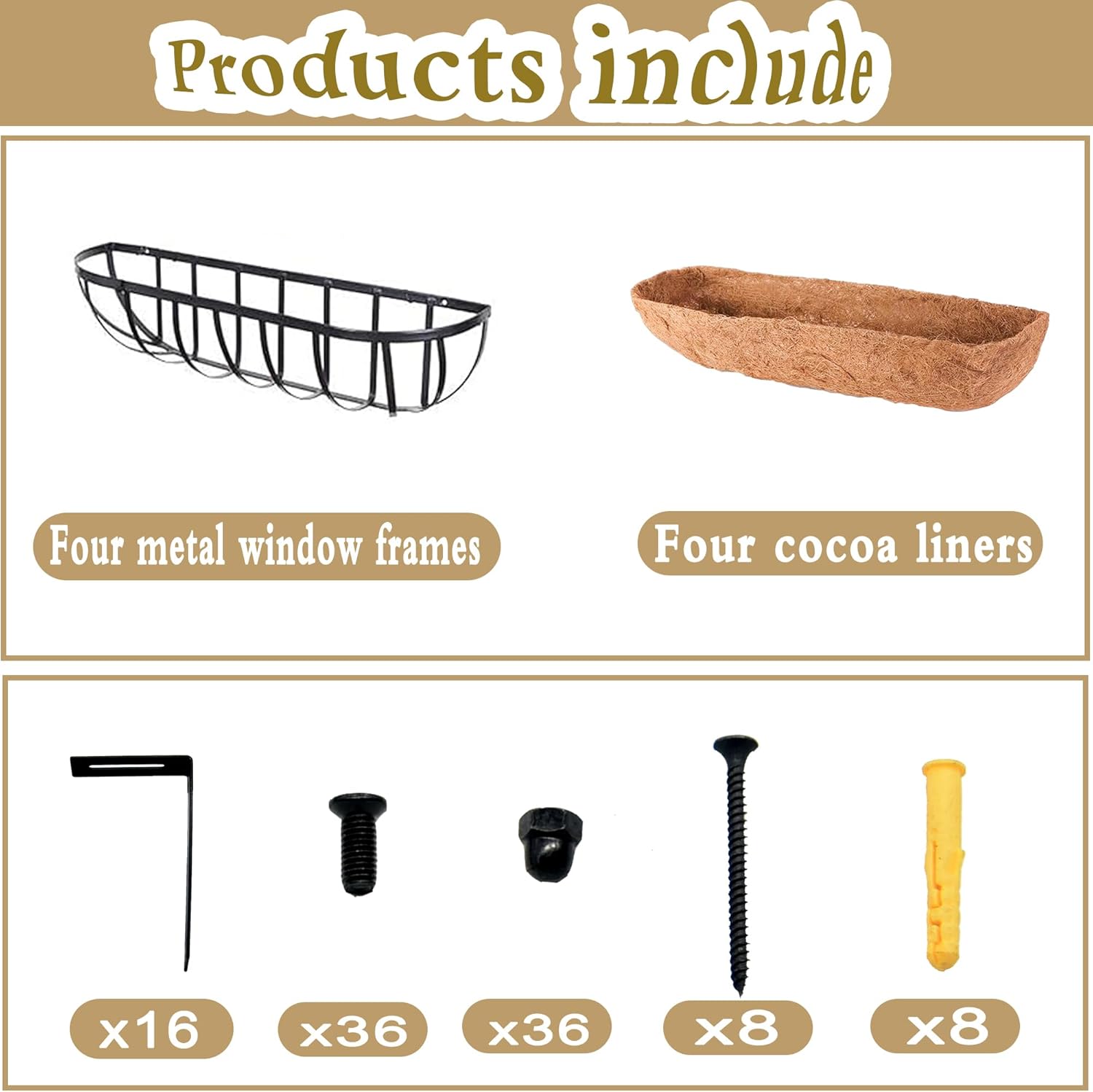4pack 24-inch Window Sill Window Railing Planters with Cocoa Liner for Outdoor Balconies, Porches, Fences, Patio Railings