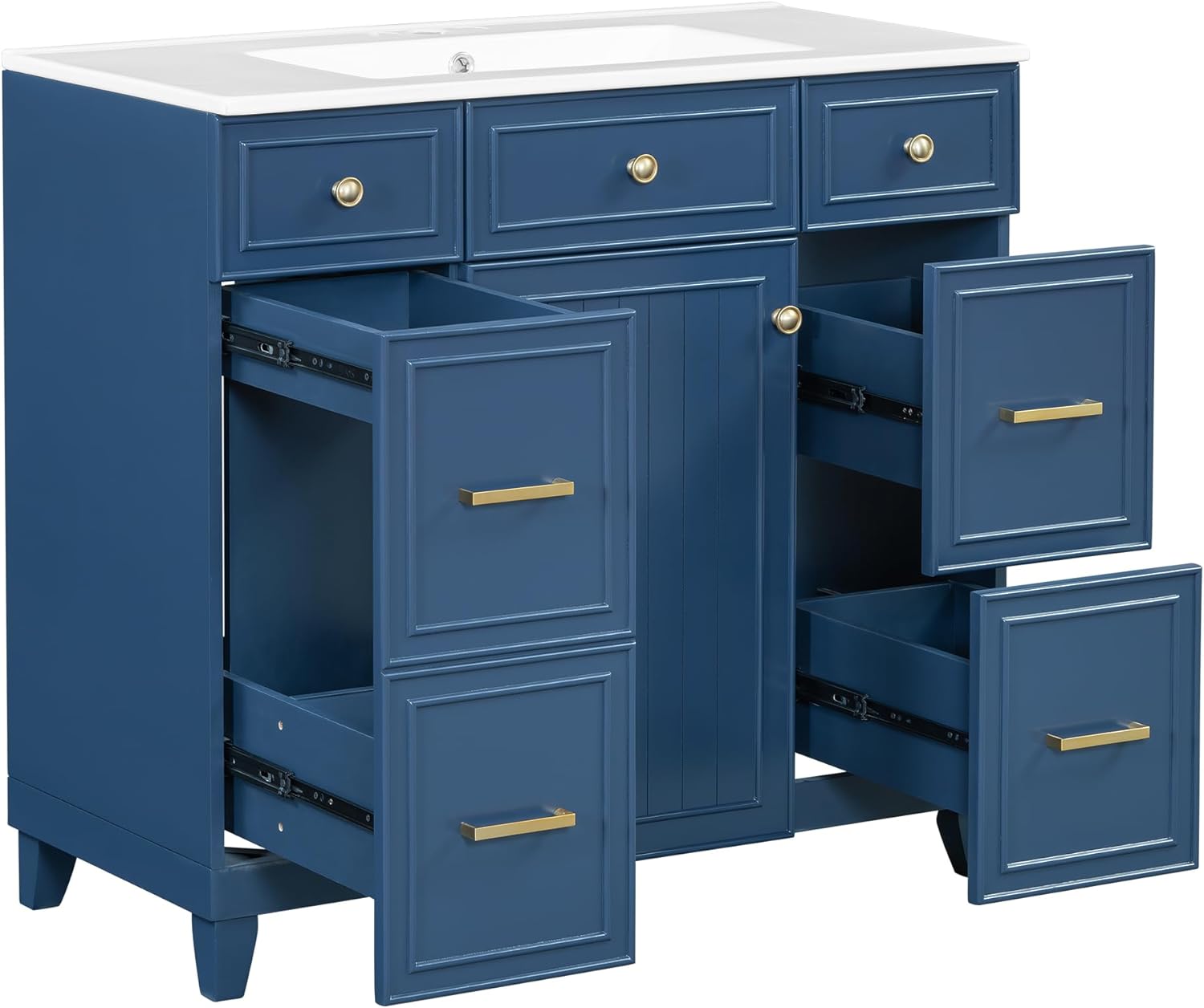 36" Bathroom Vanity with Ceramic Sink, Bathroom Vanity Set with 3 Drawers and Adjustable Shelves, Soft Close Doors, Bathroom Vanity and Basin Sink Combo for Bathroom(Navy Blue)