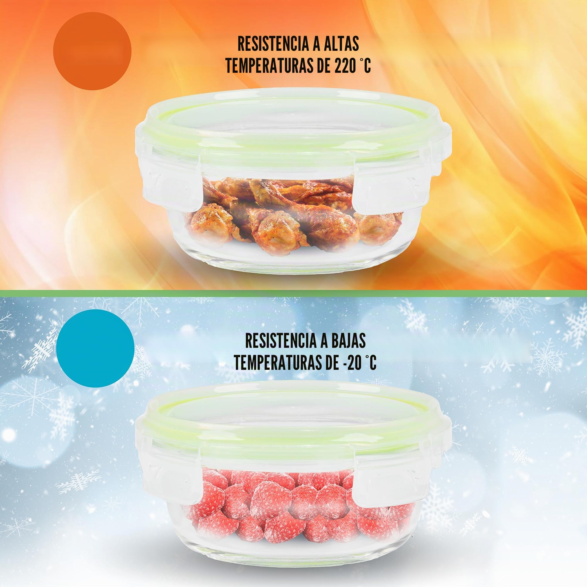 Recipientes de cristal para alimentos Hermeticos Con Tapa - Tapers Para Comida Hermetico, Ahorro De Espacio Recipientes Para Alimentos Para Microondas, Horno Y Congelador (Pack 9, Verde)