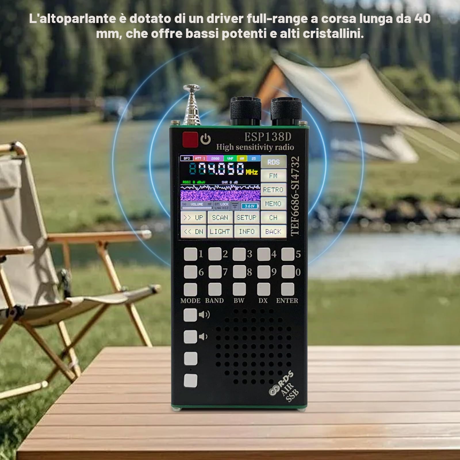 Radiotrasmettitore doppio chip ESP138D, radio onde corte TEF6686 SI4732, alta sensibilità FM AM SSB Airband, BT 5.0, touchscreen 2,4 pollici per aviazione, emergenze e radioamatori