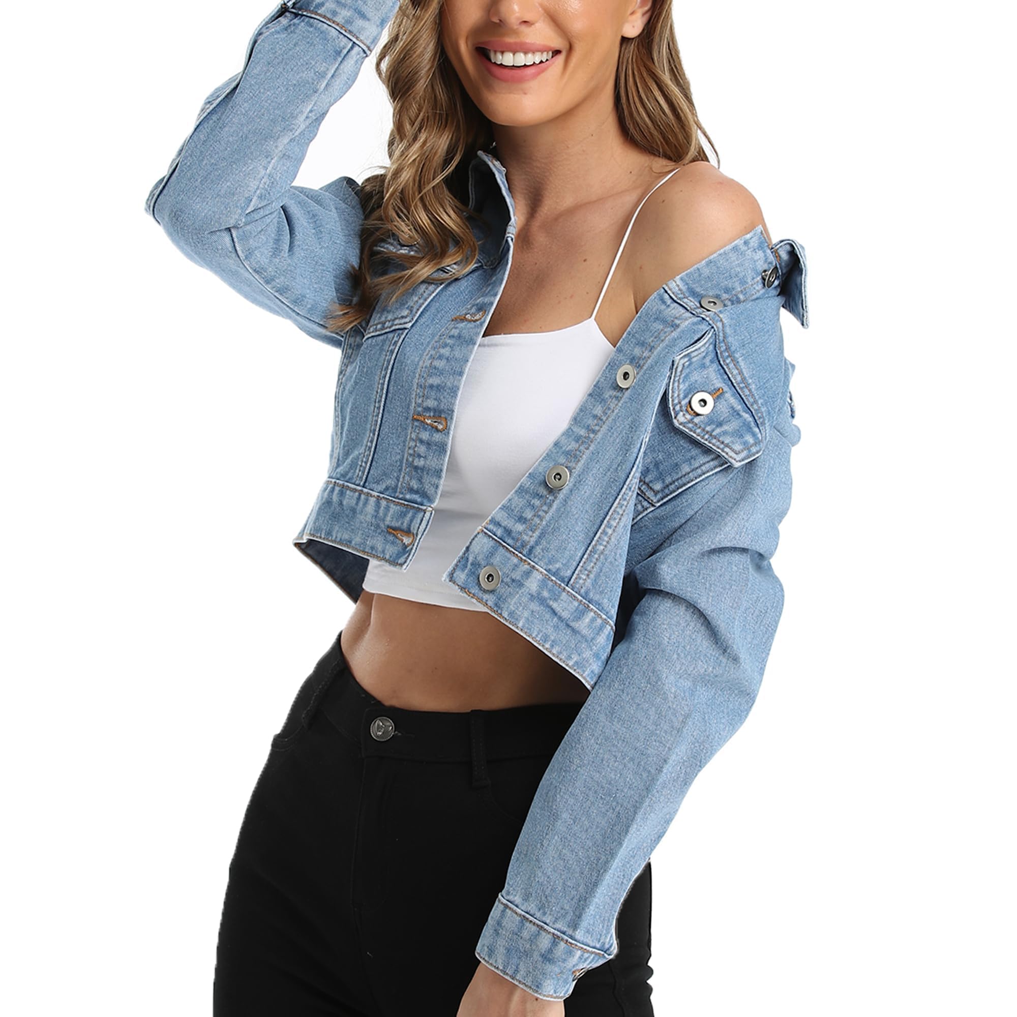 MISS MOLY Chaqueta Vaquera Mujer Corto con Bolsillos De Solapa para Señoras
