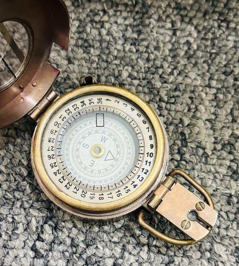 Brújula de bolsillo vintage de latón marino hecha a mano, antigua, para marinero, barco, 3 pulgadas miniatura 5
