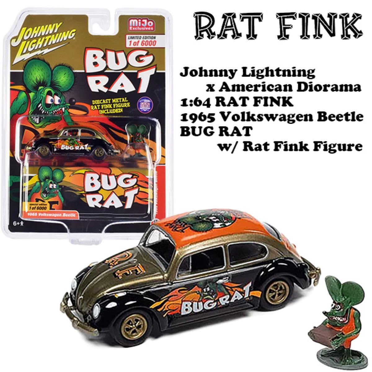 1:64 Rat Fink 1965 VW Beetle BUG RAT w/Rat Fink Mini Car : Amazon