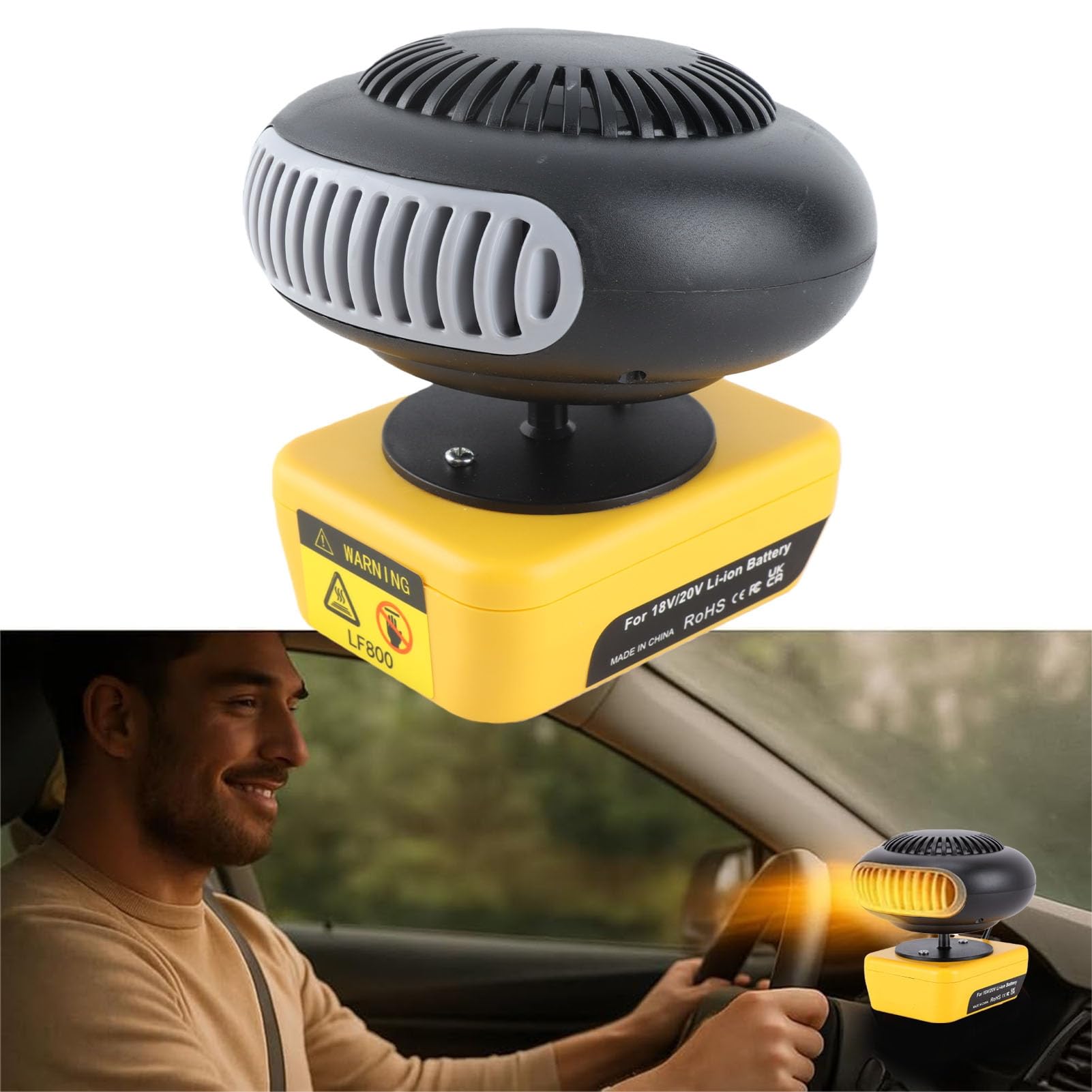 Scaldabagno portatile alimentato a batteria senza fili, temperatura costante intelligente 200 W, 2 livelli, regolabile, ruotabile a 360 gradi, per auto e garage