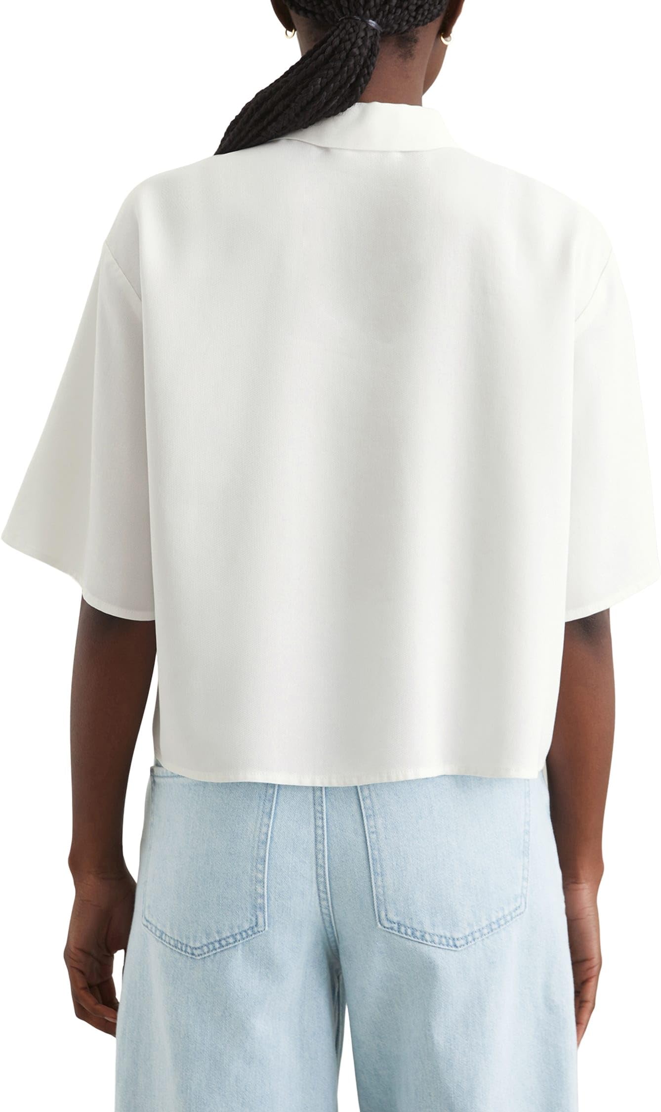 Marc O'Polo Denim Damen Kurzarmbluse mit Kentkragen Cropped, Weiß (Silky White), XXL