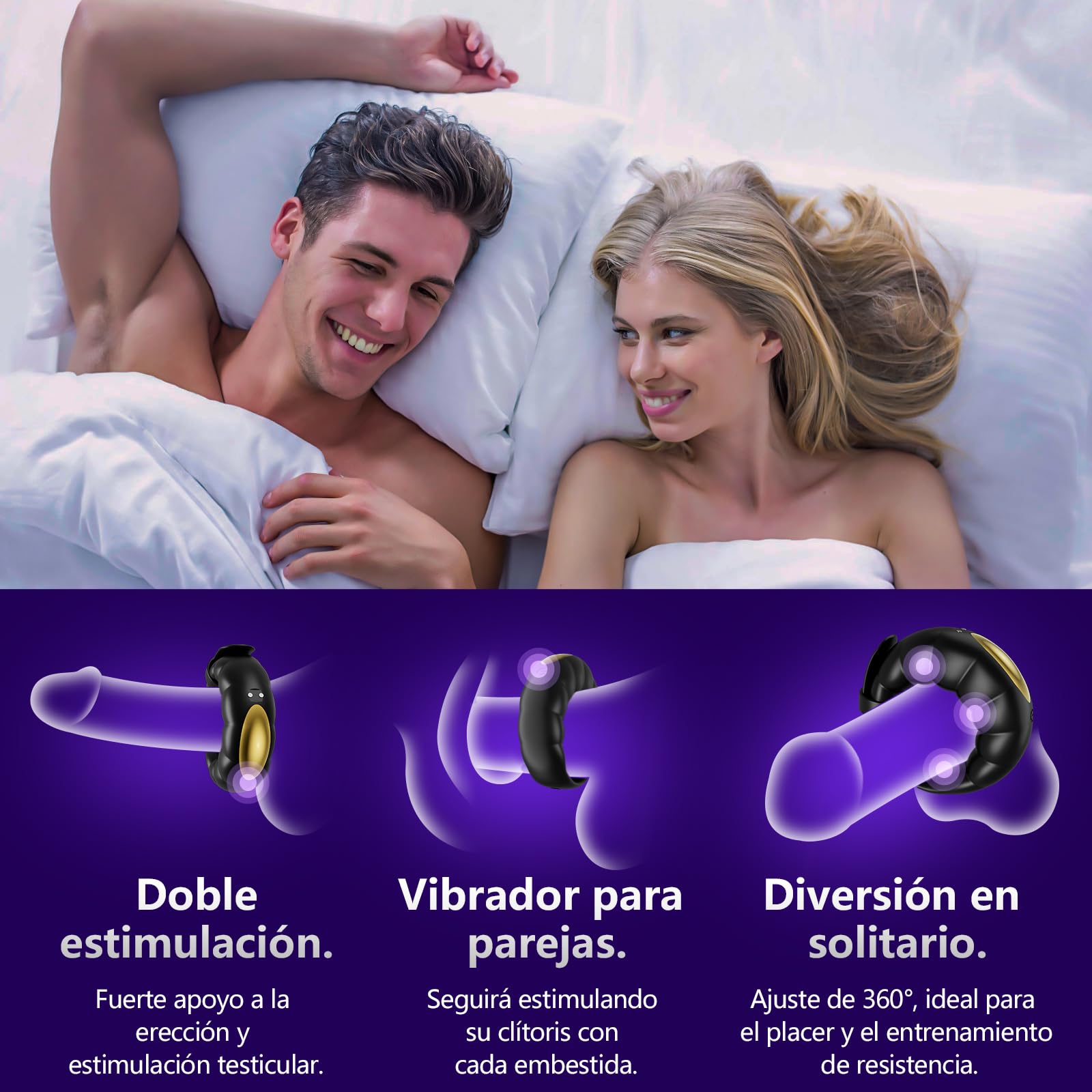 Anillo vibrador para parejas — Para hombres, ayuda a la erección, 10 modos de vibración, mediante aplicación, anillo vibrador para hombres adultos.
