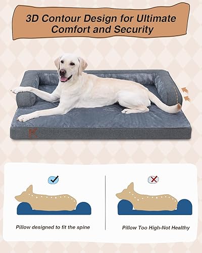Miniatura 4 de KSIIA Cama ortopédica para perros de gran tamaño, sofá lavable para mascotas con cojín en forma de U, funda impermeable extraíble y parte inferior