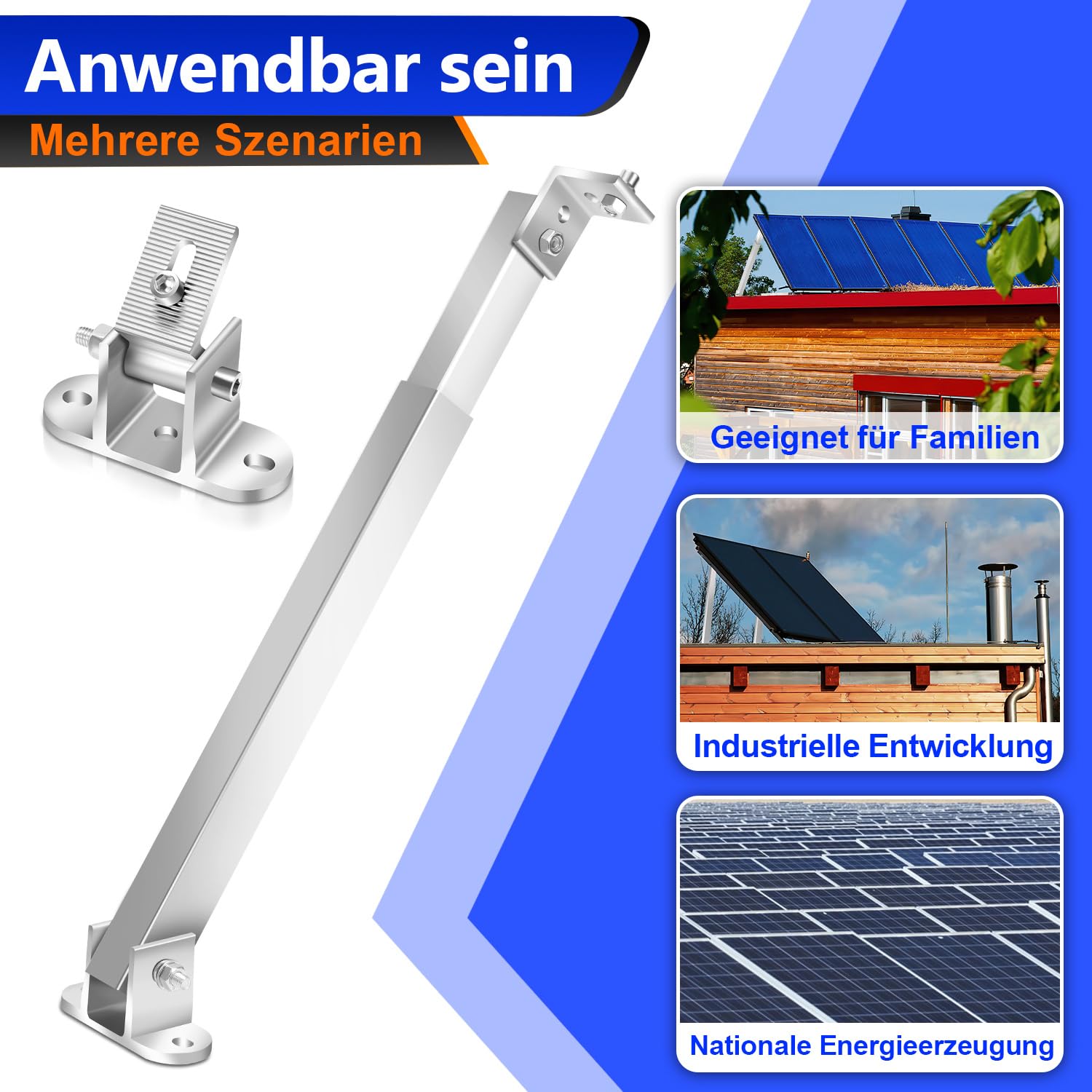 Solarpanel Halterung 4er Set 0-60° verstellbar Aluminium | Aufständerung 38-68 cm höhenverstellbar, Solarmodul Halterung für Balkonkraftwerk, Flachdach, Wand, Wohnmobil & Boot