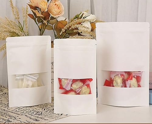 Miniatura 8 de 50 bolsas de papel kraft personalizadas con ventana, bolsas personalizadas con cierre de cremallera, bolsas de almacenamiento de alimentos, bolsas