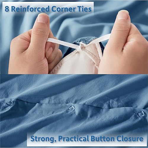 Miniatura 4 de Nestl Juegos de funda de edredón de color azul cielo y talla California King, de suave doble cepillado, de 3 piezas, cierre de botón, 1 funda de
