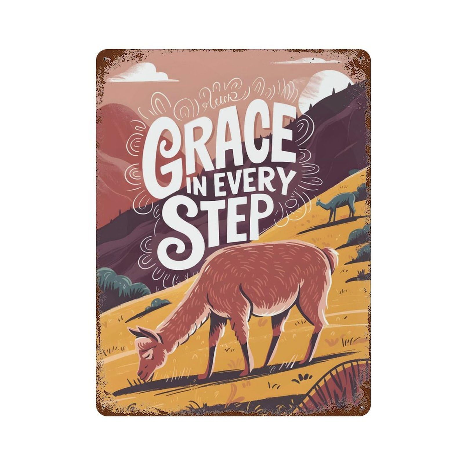 Grace in Every Step Illustration Rusty Metal Tin Sign 15.7"x11.8", Ideal for Pub, Kitchen And Man Cave Decor