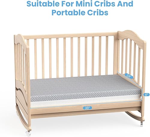 Miniatura 6 de Colchón mini para cuna, 38 x 24 x 4 pulgadas, espuma viscoelástica de gel cómoda de doble cara, colchón transpirable de alta calidad para cunas mini