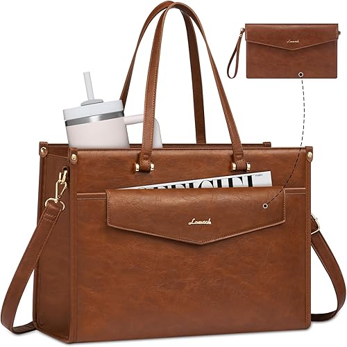 Miniatura 15 de LOVEVOOK Bolsa para laptop para mujer, 15.6 pulgadas, bolsa de mano para laptop 2 en 1, bolsa de trabajo profesional, maletín de negocios con bolso