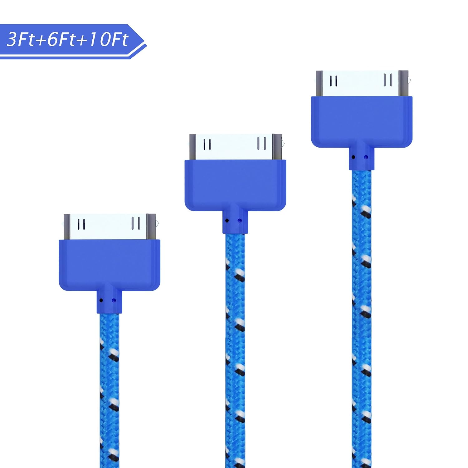 Go Beyond (TM) 6 Feet 30 Pin Nylon Braided Premium USB Charging Data Sync Cable for Apple iPod, iPhone, and iPad (3 FT, 6FT, 10FT Blue Nylon)