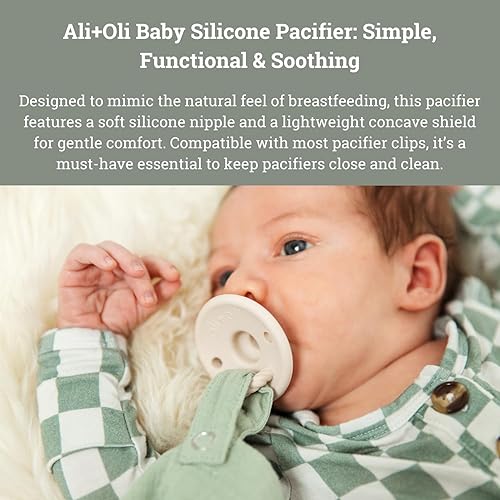 Miniatura 4 de Ali+Oli Juego de chupetes para bebé (2 unidades) originales redondos (Oat-Coco) con escudo cóncavo para recién nacidos, juego de chupones de