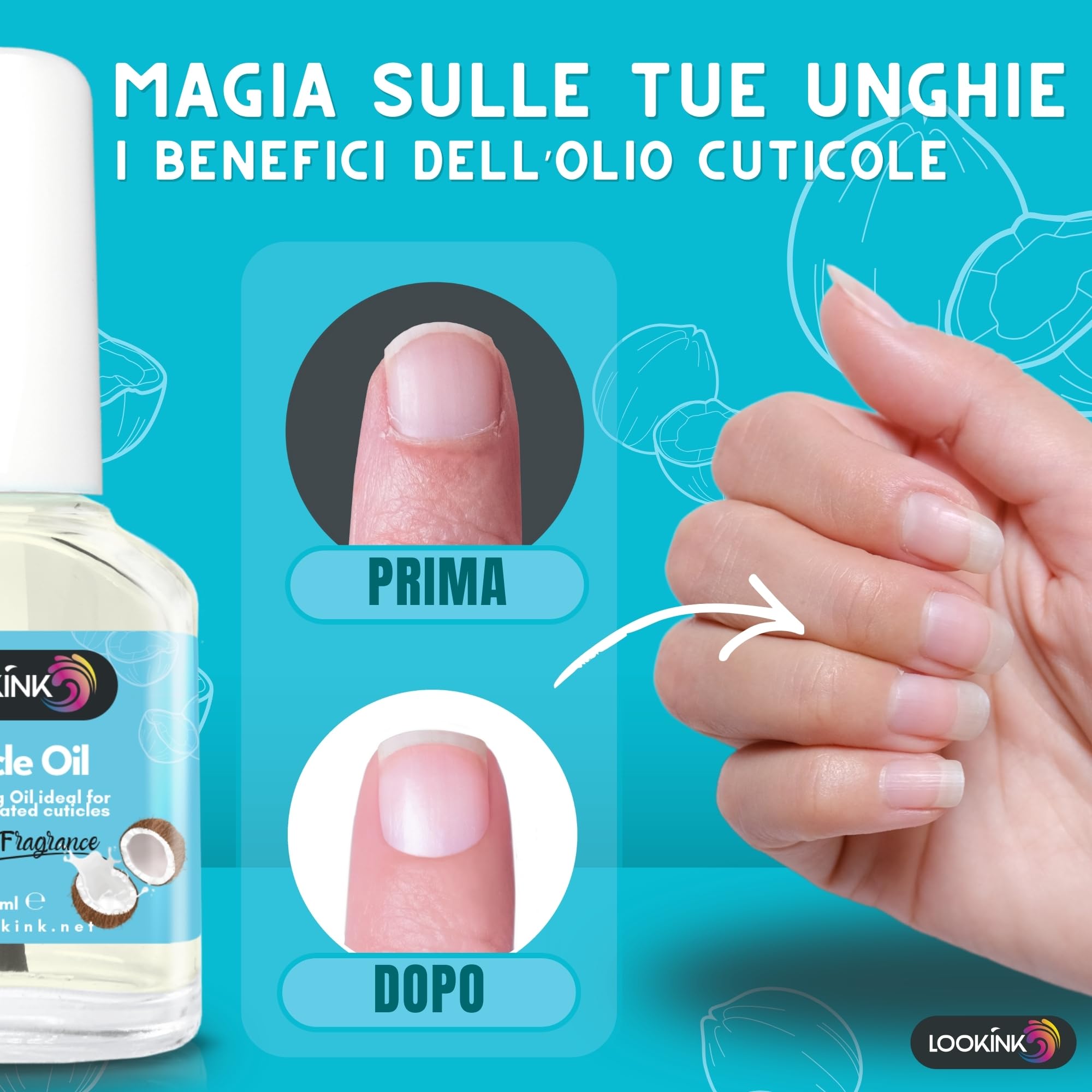 Olio Cuticole Unghie Professionale 12 ml, Fragranza Cocco, Idratante e Nutriente per Cuticole di Mani e Piedi
