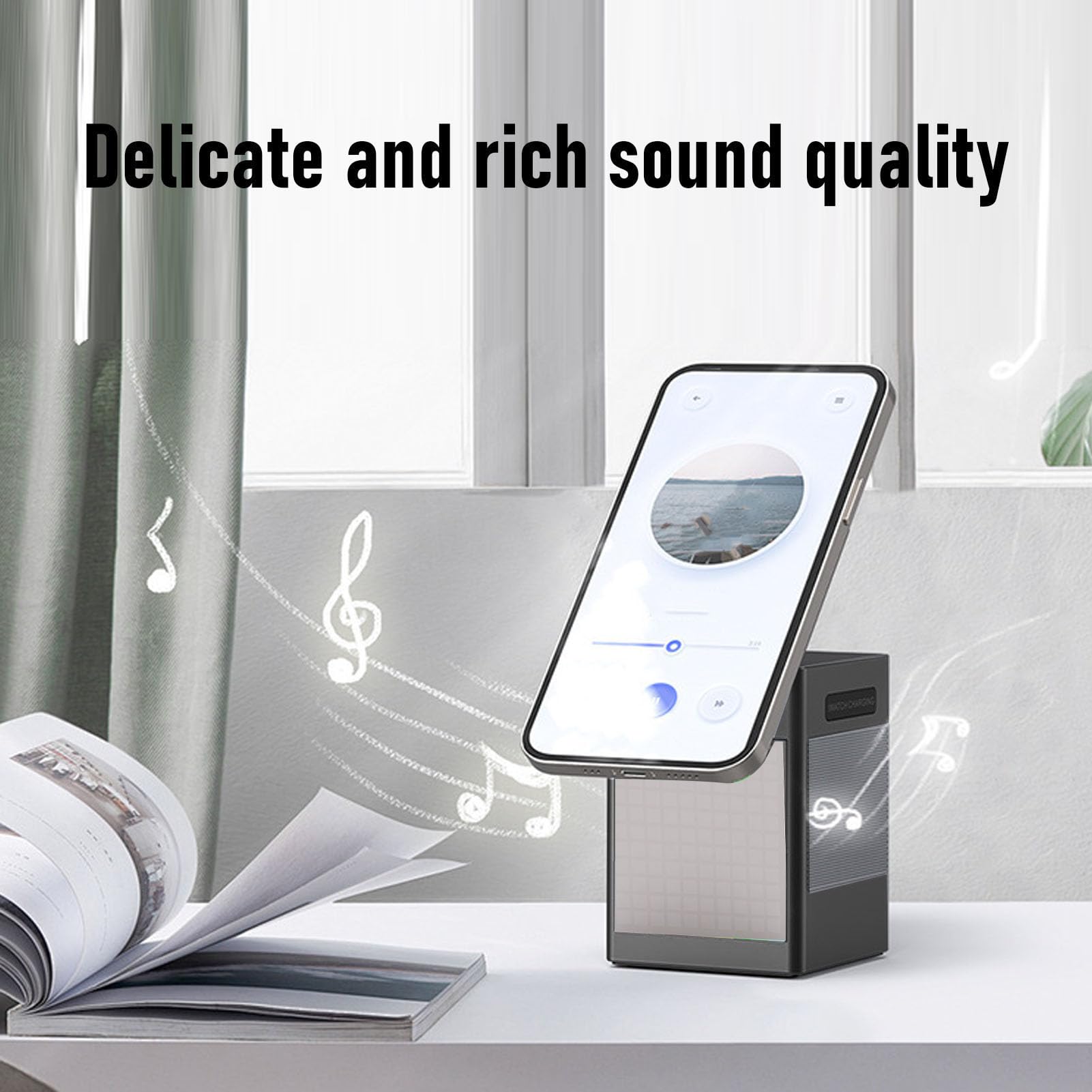 AMONIDA Stazione di Ricarica Wireless 6 in 1 con Altoparlante Bluetooth, Sveglia Digitale Stazione di Ricarica Wireless Multifunzionale a Digiuno, Ideale per Telefono, Orologio, Casa, Ufficio e Viaggi
