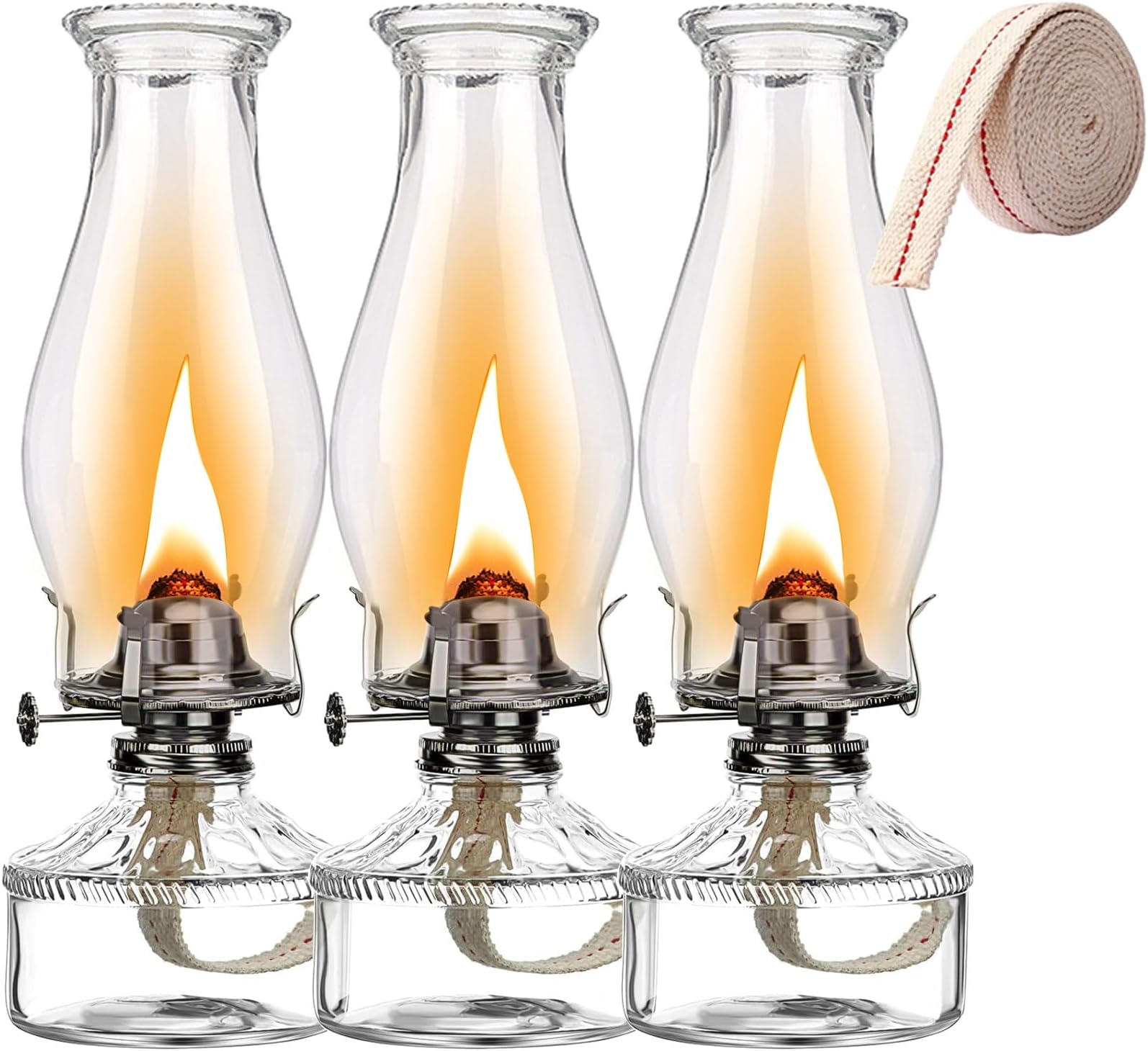 4-Pack Large Vintage Oil Lamps - 12.2" Clear Glass Hurricane Kerosene Lamps For Indoor Tabletop Decor & Emergency