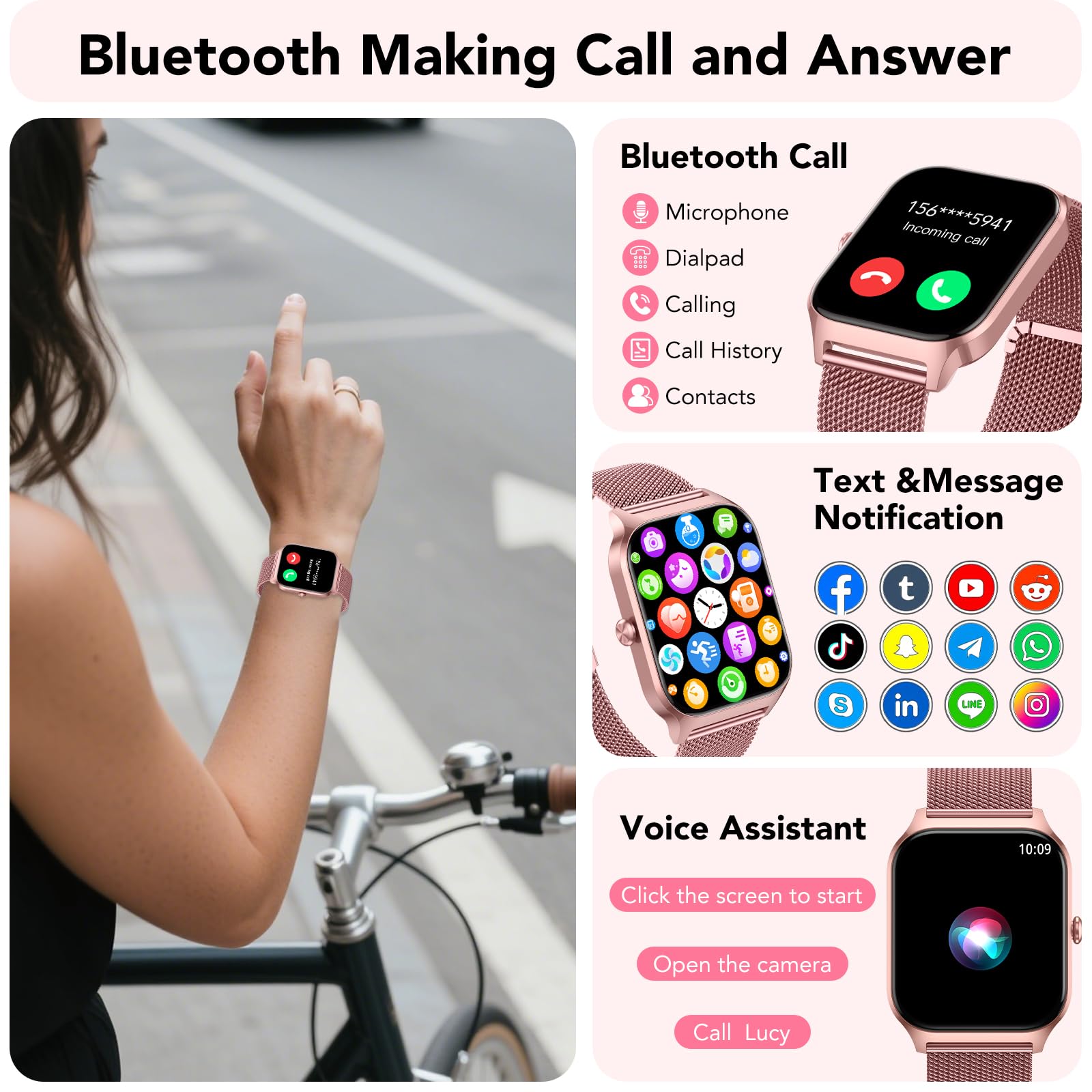 CASCHO Reloj Inteligente Mujer,1.85" HD Smartwatch con Llamadas,120+ Modos Deportes, Monitor Cardiaco y Sueño, Resistente Agua IP68, Whatsapp Llamadas Bluetooth, Regalo Mujer, Android/iOS