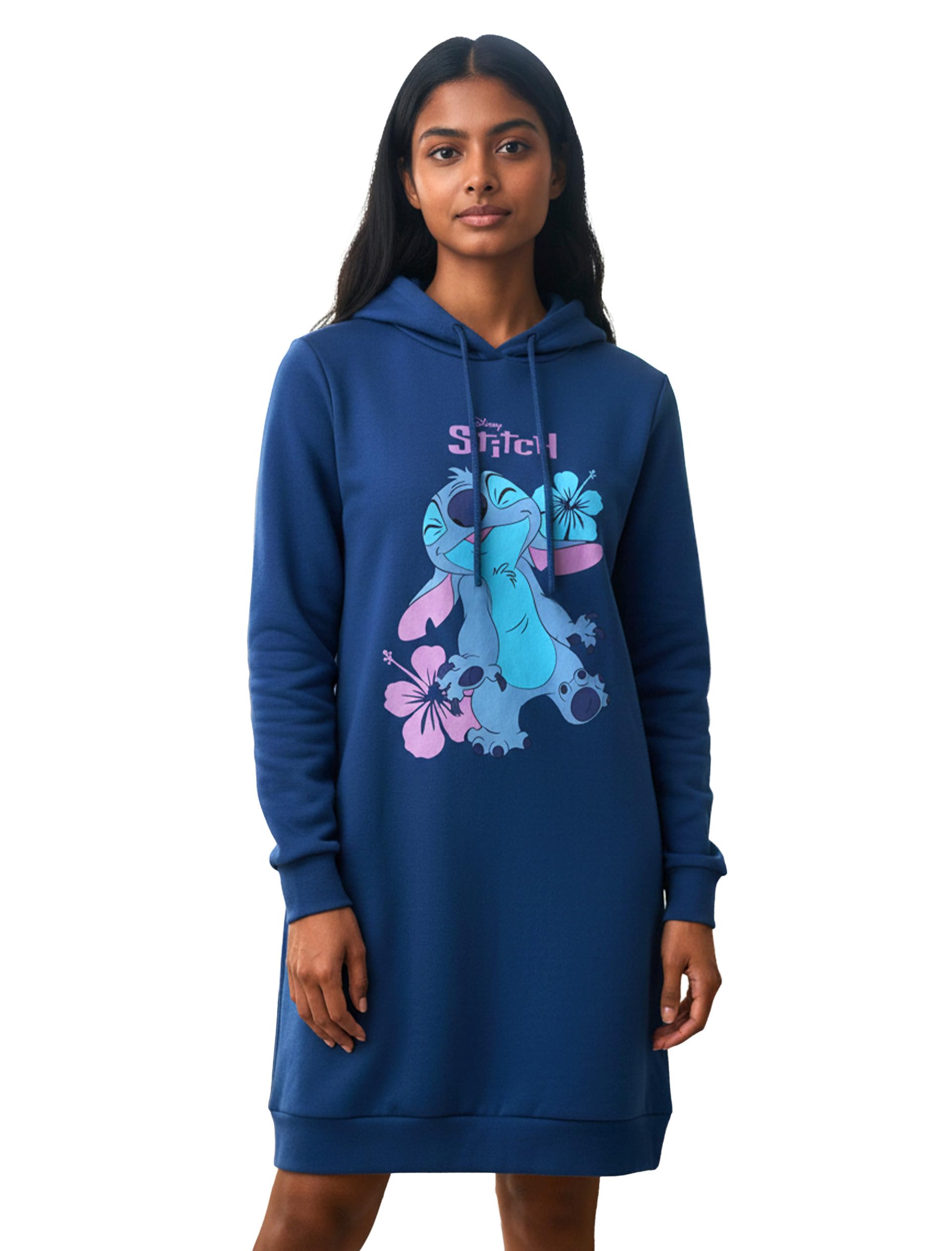 Disney Lilo & Stitch damska sukienka dresowa - oversize bluza z kapturem długa bluza z długim rękawem niebieska