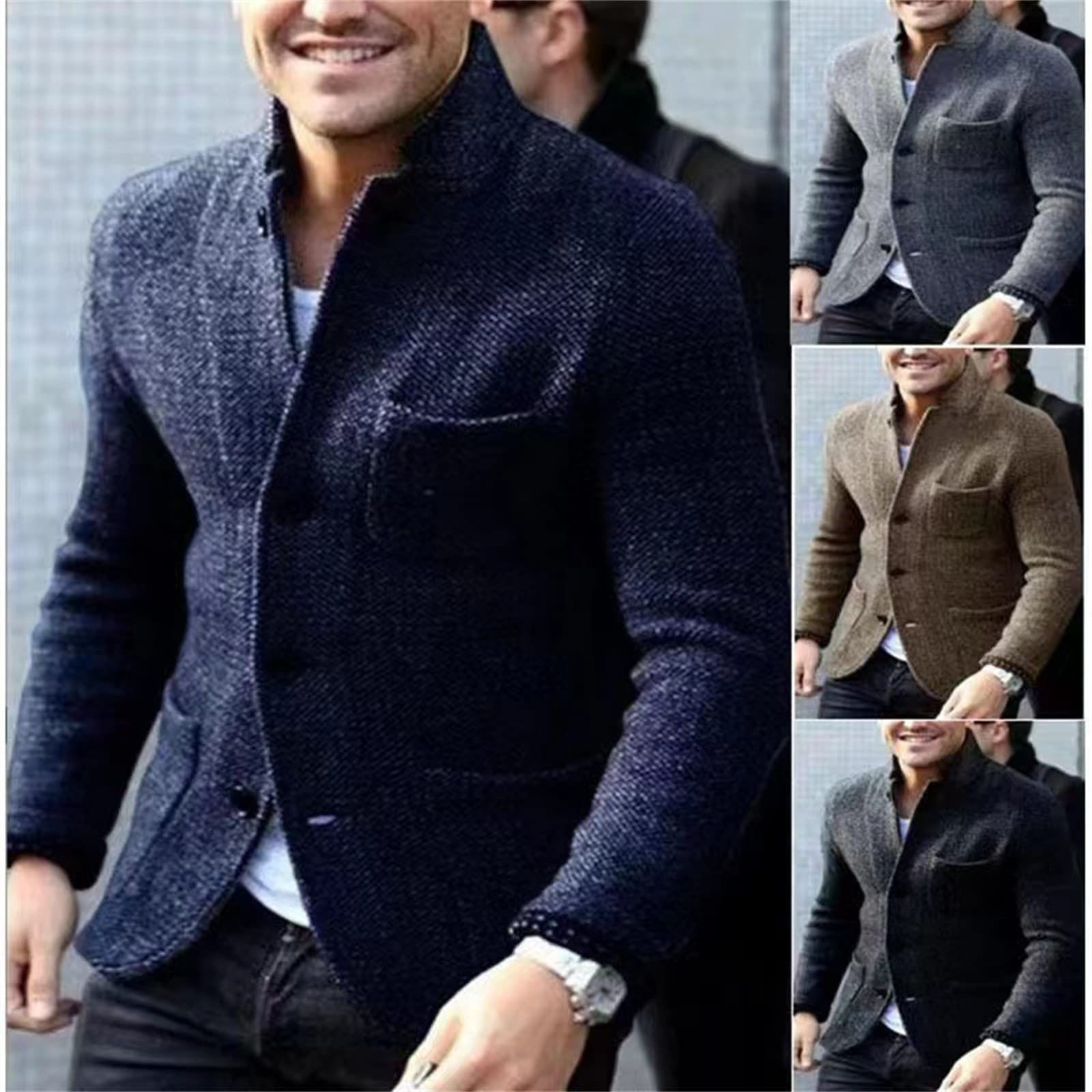 Giacca da Uomo con Collo Alto di Alta qualità, Giacca Tinta Unita Ispessita alla Moda, Giacca Calda