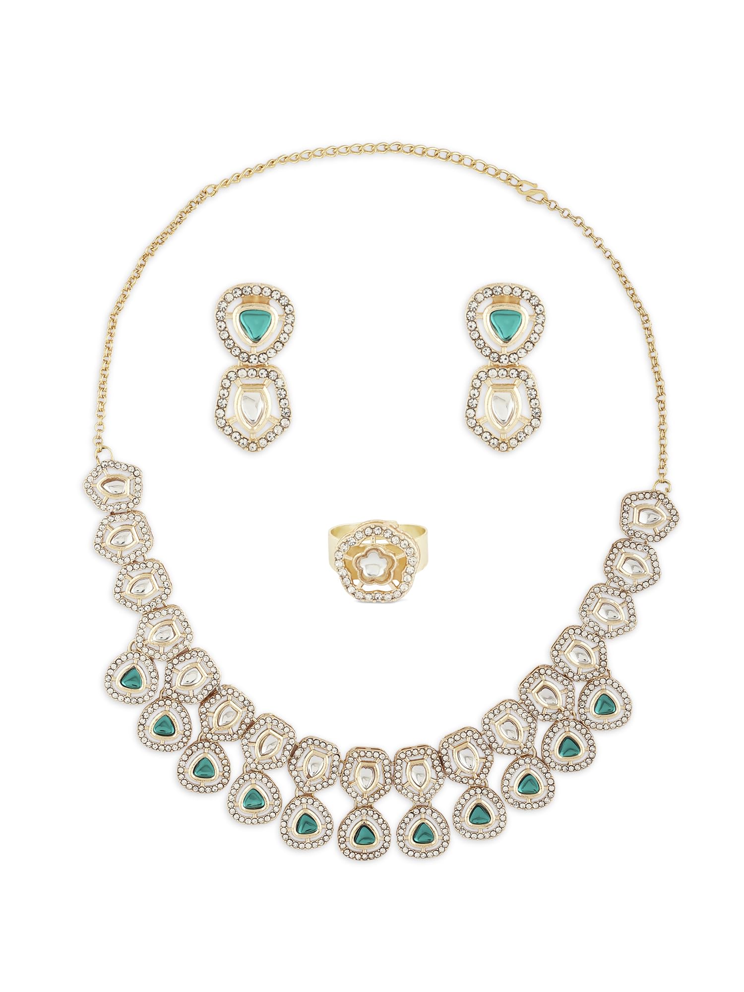 ZAVERI PEARLS Green Kundan & Dazzling Austrian Diamonds Necklace Earring & Ring Set For Women-ZPFK16771 (B0CL2DLPZ6) Amazon Price History, Amazon Price Tracker