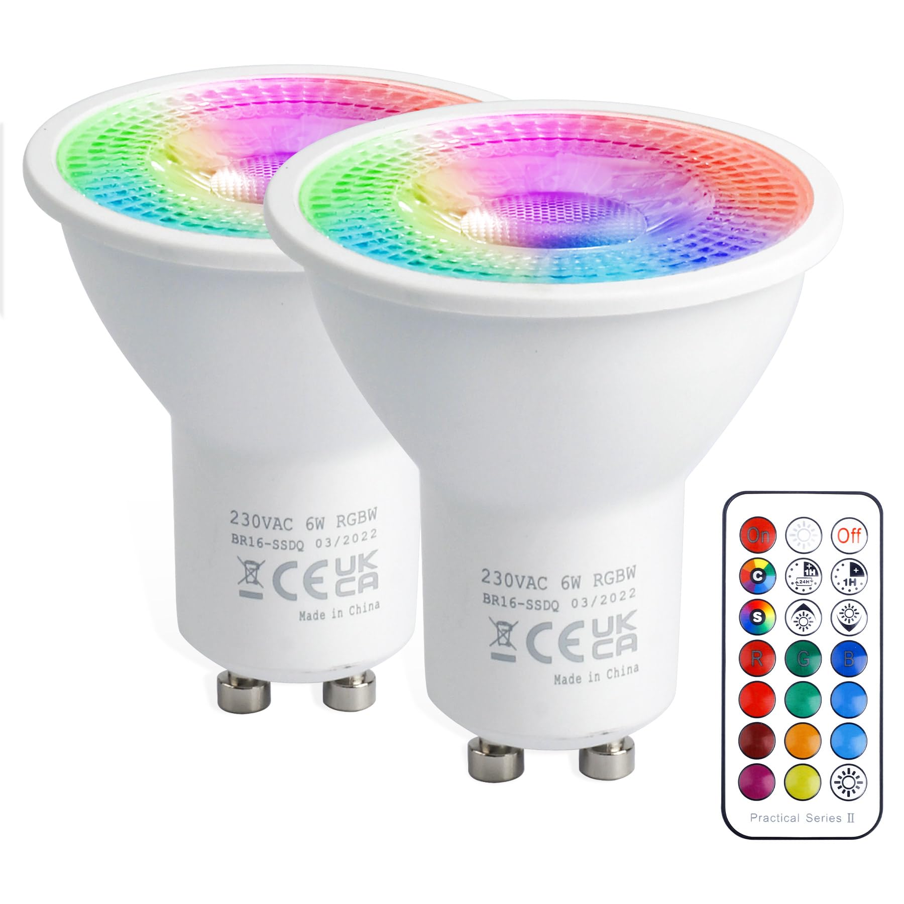 GU10 Colour Changing LED Bulbs, 5W Dimmable Spot Light Bullb, 12 Colour RGB + Warm White 3000K, 5 Modes, Built-in Memory with Remote, 35W~50W Equiv. for Everyday & Mood Lighting (2 Pack) [Energy Class E]