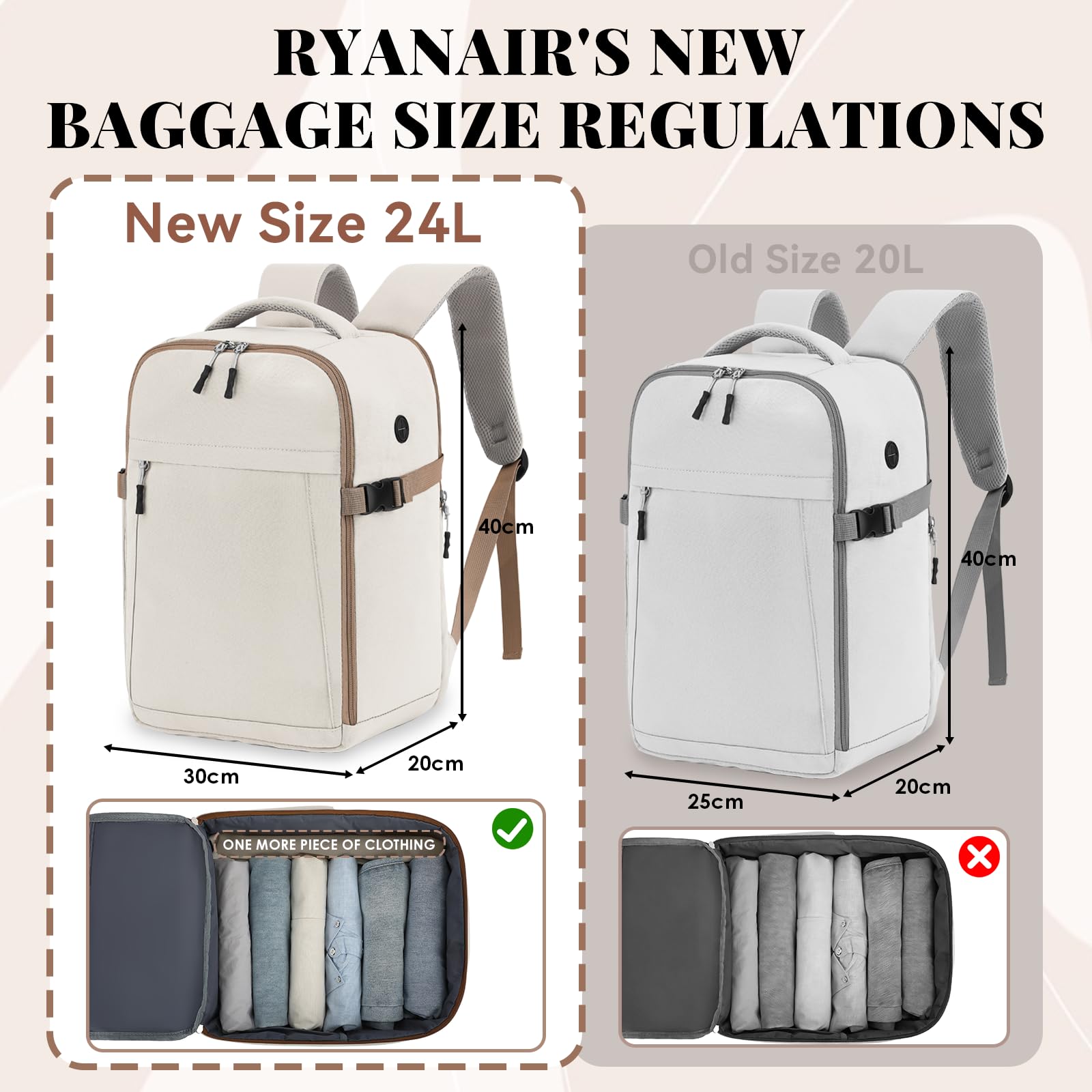 Hayayu Cabin Luggage 40 x 30 x 20 cm for Ryanair, Travel Bag 40 x 20 x 30 cm Travel Cabin Airplane Hand Luggage for Men and Women 24L with Anti-Theft Pouch for 14 Inch Laptop in use